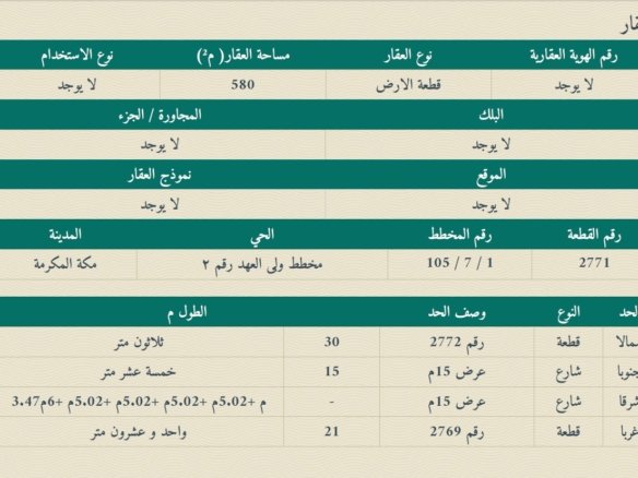 ارض سكنية 580م حي ولي العهد 2 مكة المكرمة